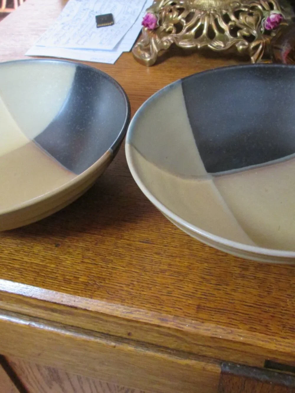 2 lot of Sango Gold dust black cereal soup salad bowls 8 in diam 3 1/2 H